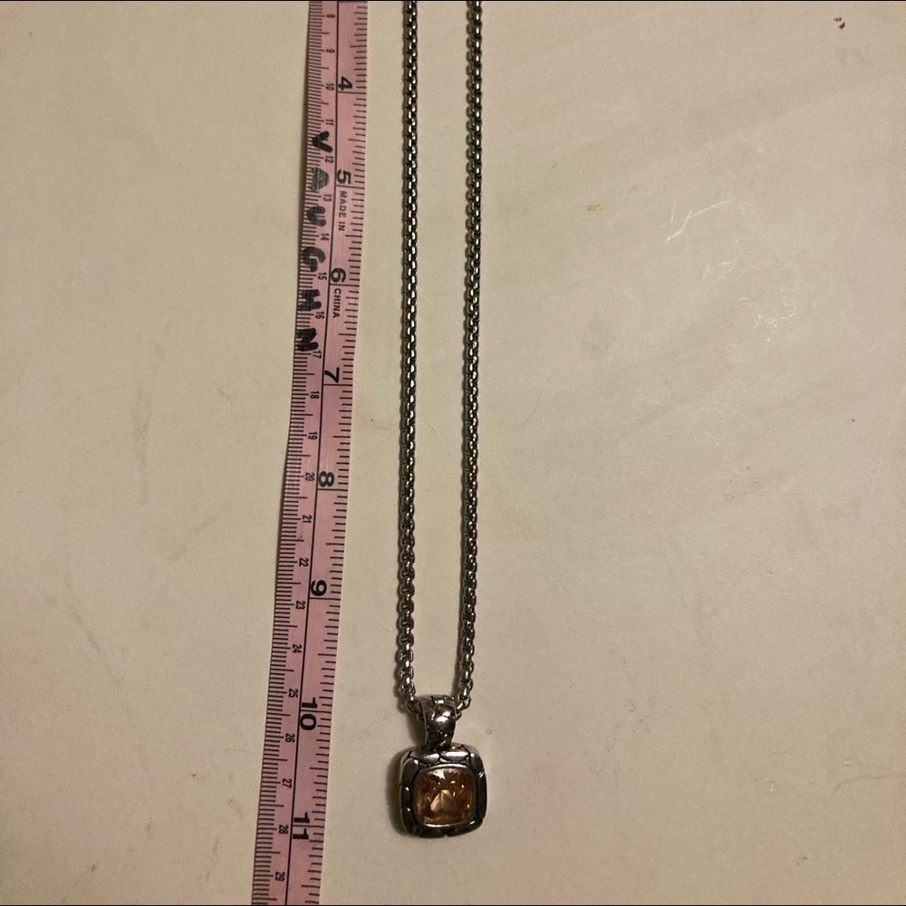 Brighton .925 Silver Box Chain with chunky Rose colored, square pendant